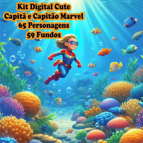 Kit Digital Cute Capitã Marvel e Capitão America