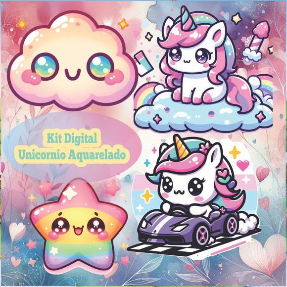 Kit Digital de Unicórnio Kawaii