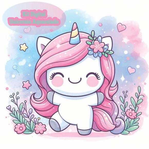 Kit Digital de Unicórnio Kawaii
