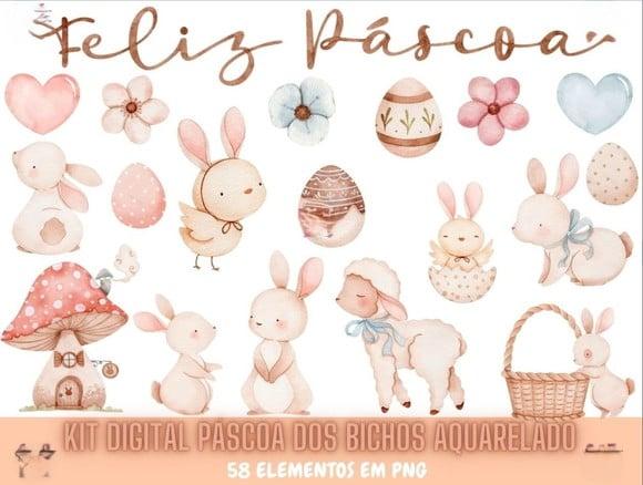 Kit Digital Páscoa dos Bichos Aquarelado