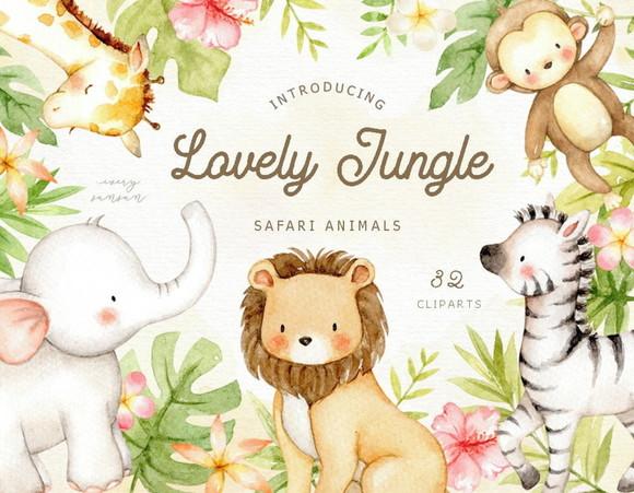 Kit Digital Safari Aquarela Lovely Jungle