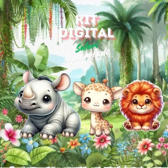 Kit Digital Safari Aquarelado