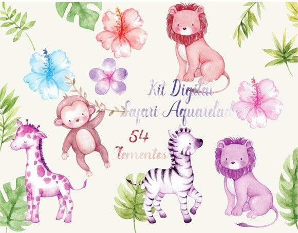 Kit Digital Safari Aquarelado