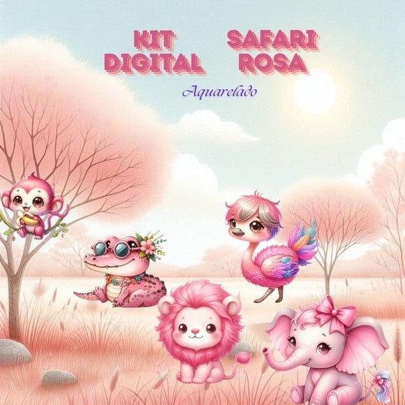 Kit Digital Safari Rosa Aquarelado