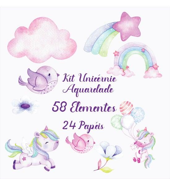 Kit Digital Unicornio Aquarelado