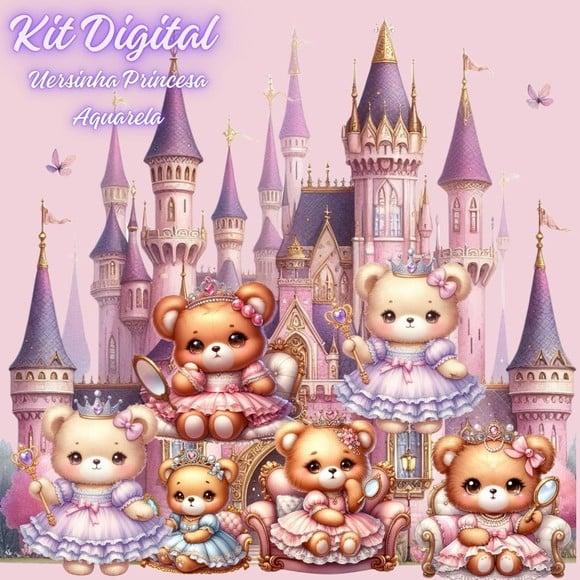 Kit Digital Ursinha Princesa Aquarela