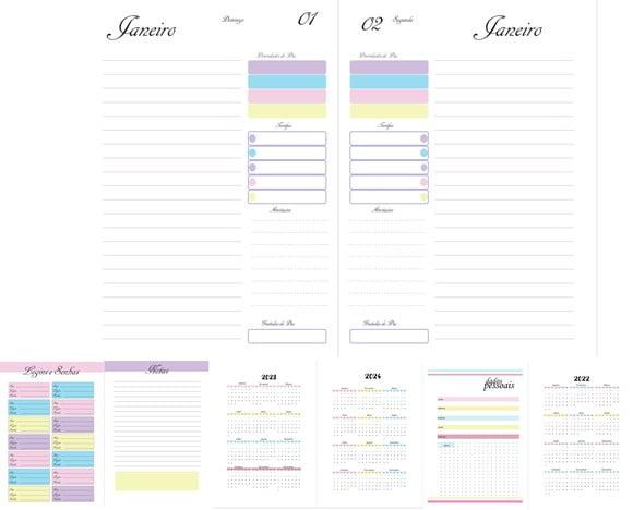Miolo de Agenda Candy Color sem hora 2023 Arquivo Digital