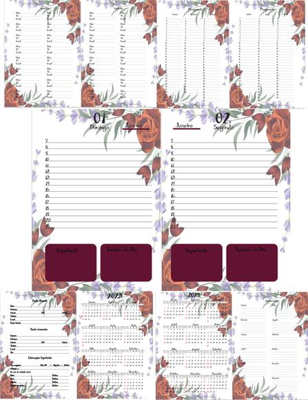 Miolo de Agenda Floral Marsala 2023 Arquivo Digital