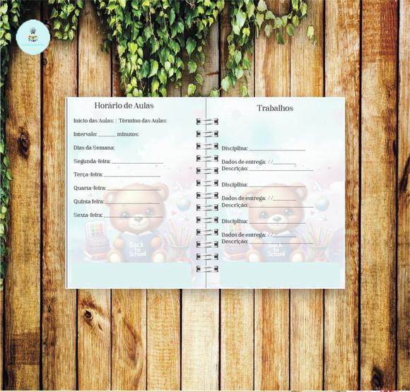 Volta às Aulas Arquivo Digital Combo Agenda Urso, Aquarelado