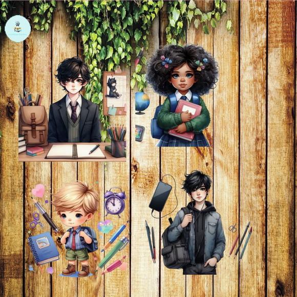 Volta às Aulas Kit Digital com 36 Personagens e 19 Elementos