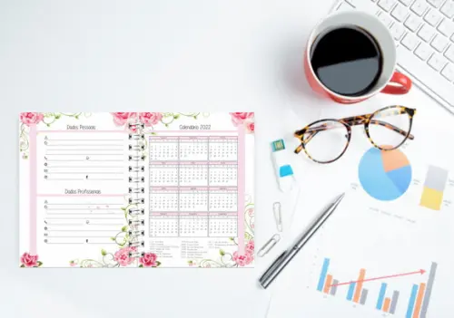 Agenda Floral Rosa 2022 Arquivo Digital