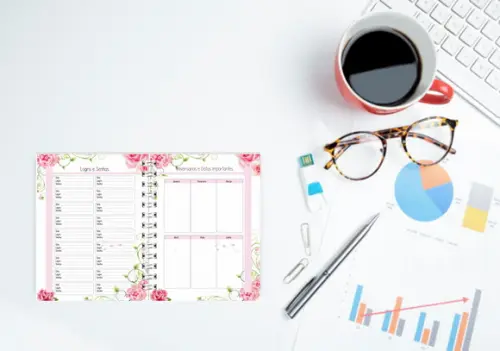 Agenda Floral Rosa 2022 Arquivo Digital