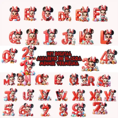 Arquivo Digital Alfabeto Minnie Vermelha Pascoa