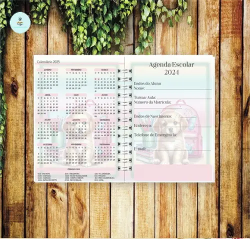 Arquivo Digital Combo Agenda Escolar Cachorrinho Aquarela 2