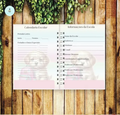 Arquivo Digital Combo Agenda Escolar Cachorrinho Aquarelado