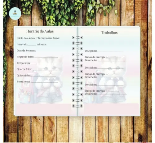 Arquivo Digital Combo Agenda Escolar Gatinho Aquarela 01