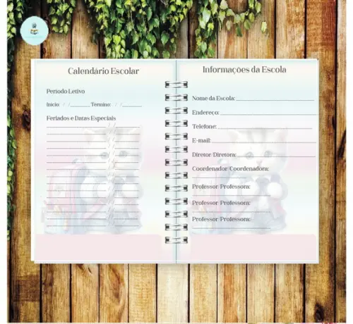 Arquivo Digital Combo Agenda Escolar Gatinho Aquarela 01