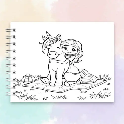Arquivo Digital Livro de Colorir Menina e Unicórnio