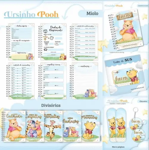 Caderneta + Cartão do Sus Pooh Aquarela Arquivo Digital