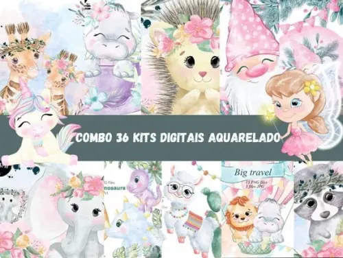 Combo 36 Kits Digitais Aquarelado
