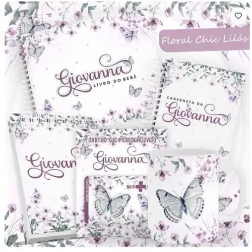 Combo Caderneta e Livro Floral Chic Lilás Arquivo Digital