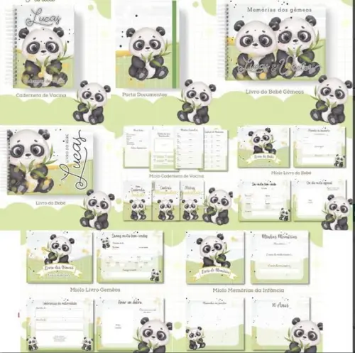 Combo Caderneta e Livros Panda Menino Arquivo Digital