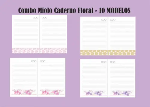 Combo Miolo Caderno Floral - 10 MODELOS
