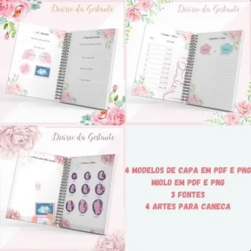 Diário Gestante + Arte para Caneca - Arquivo Digital