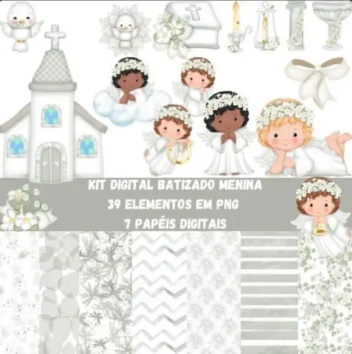 Kit Digital - Anjinhas Batizado Branco