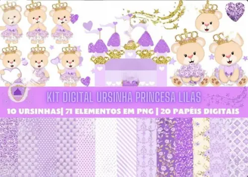 Kit Digital - Ursinha Princesa Lilás