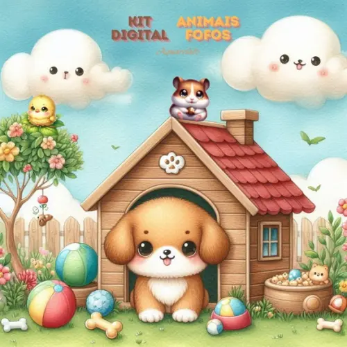 Kit Digital animais Fofos Aquareladê Um Toque Extra de Fof