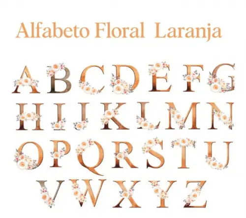Kit Digital Alfabeto Floral Laranja 02