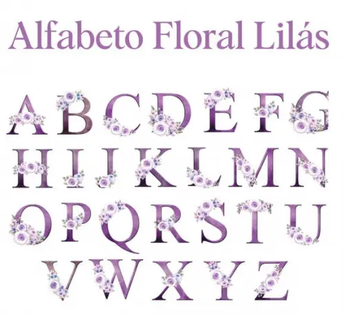 Kit Digital Alfabeto Floral Lilás 02