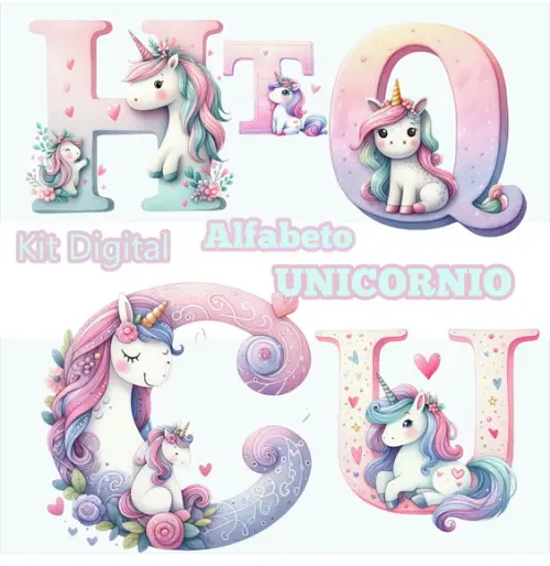 Kit Digital Alfabeto Unicornio, Dia dos Namorados 01