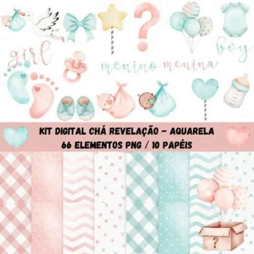 Kit Digital Chá Revelação - Aquarela