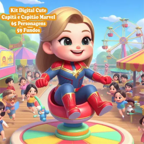 Kit Digital Cute Capitã Marvel e Capitão America