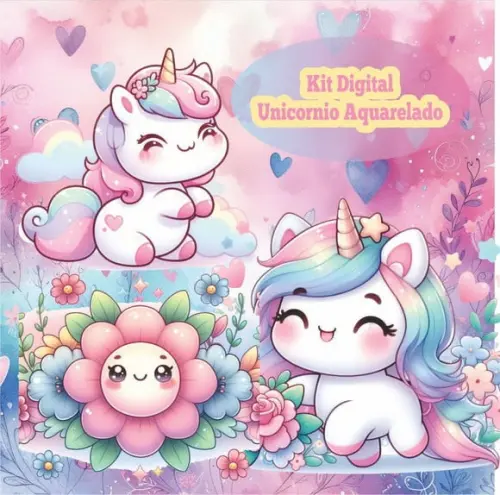 Kit Digital de Unicórnio Kawaii