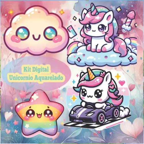 Kit Digital de Unicórnio Kawaii