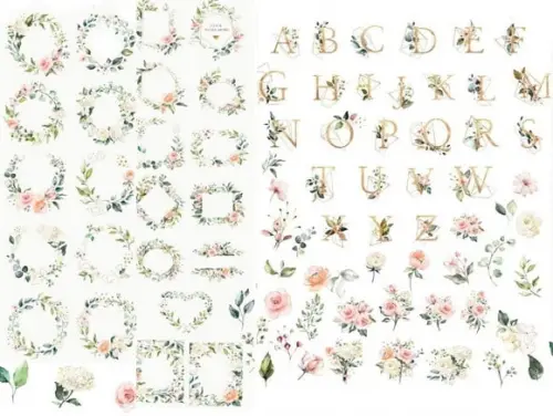 Kit Digital Floral com Alfabeto