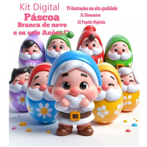 Kit Digital Páscoa Branca de Neve e os Sete Anões.