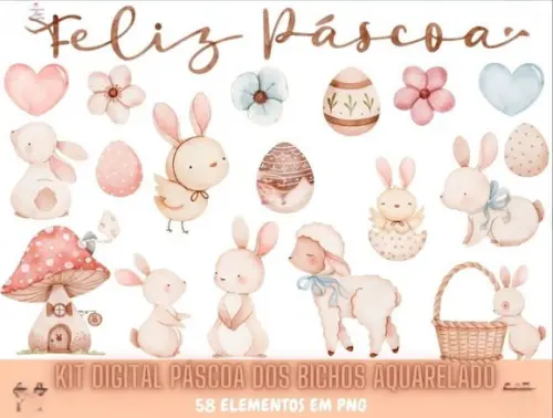 Kit Digital Páscoa dos Bichos Aquarelado