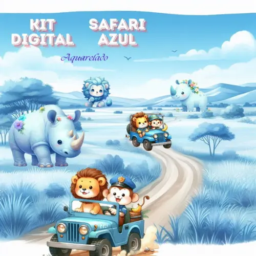 Kit Digital Safari Azul Aquarelado