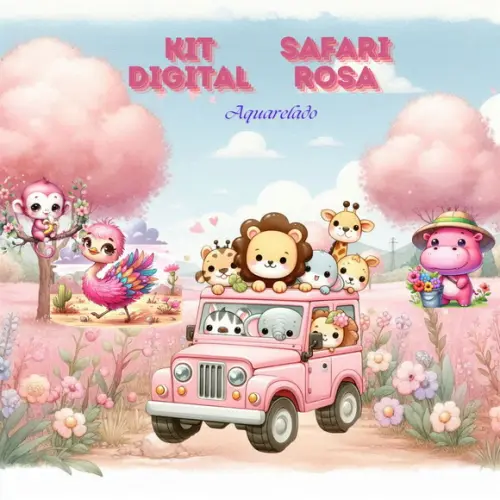 Kit Digital Safari Rosa Aquarelado