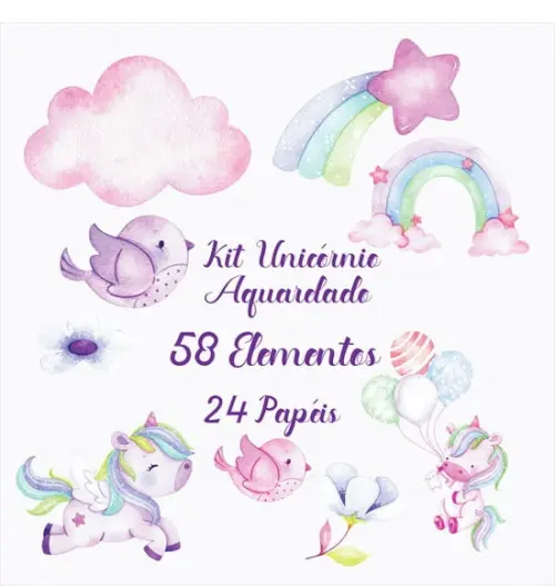 Kit Digital Unicornio Aquarelado