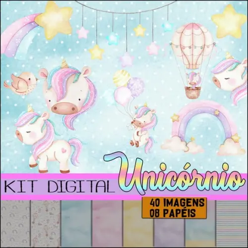 Kit Digital Unicórnio Aquarelado