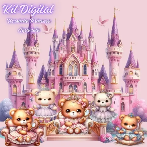 Kit Digital Ursinha Princesa Aquarela