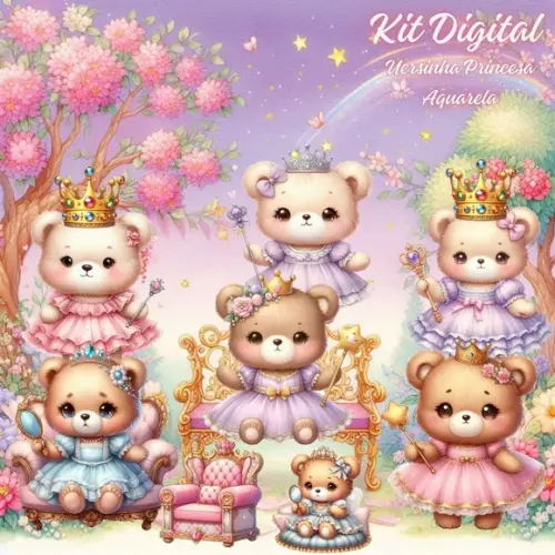 Kit Digital Ursinha Princesa Aquarela