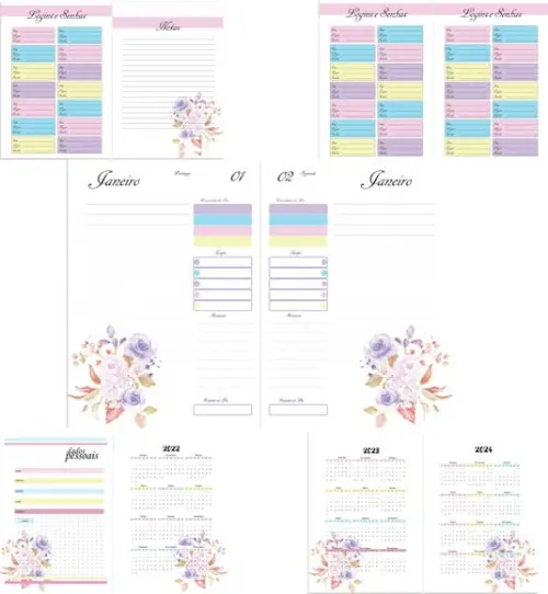 Miolo de Agenda Candy Color Floral 2023 Arquivo Digital