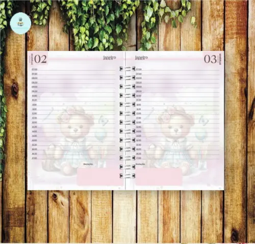 Volta às Aulas Arquivo Digital Combo Agenda Ursa, Aquarelado