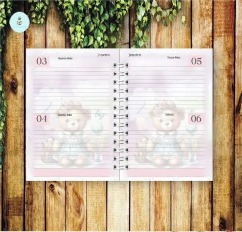 Volta às Aulas Arquivo Digital Combo Agenda Ursa, Aquarelado